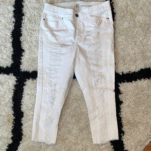 NY & Co. curvy white ripped skinny jeans